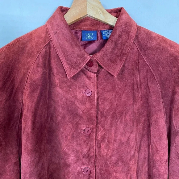 Vintage Hunt Club Women's XL Long Sleeve 100% Leather Suede Button Up Jacket Red - Picture 7 of 15